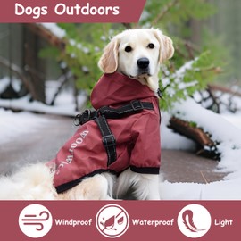 Teumessian Dog Raincoat,Dog Raincoats for Small Dogs with,Waterproof and Reflective,Hooded Adjustable Rain Jacket,Red,L