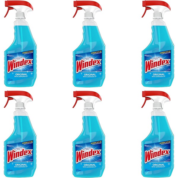 Windex Original Glass and Window Cleaner Spray Bottle, Original Blue, 23 fl oz - Pack of 6