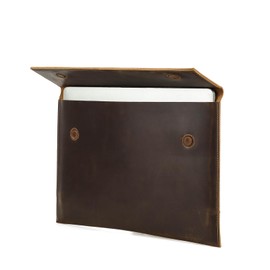 CONTACT'S FAMILY Genuine Leather Laptop Sleeve Full Grain Laptop Travel Case with Magnetic Closure for MacBook Pro, coffee
