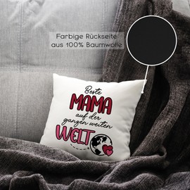 glitzertassen.de® | Beste Mama auf der Welt | Cushion with Saying | Gift | Mother's Day | Cushion with Print | Love | Decorative Cushion | Photo Cushion | Cuddly Cushion | White/Black