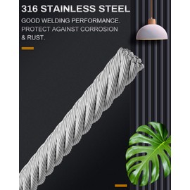 LuckIn 1/8" Deck Railing Cable with Cutter, T316 Stainless Steel, 7x7 Strands Construction, String Lights Hanging Wire, 450ft