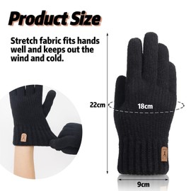 2 Pairs Winter Thermal Gloves, Soft Knitted Padded Thermal Gloves Warm Hiking Gloves with Fleece Lining Touch Screen Gloves for Men Women Work Outdoor