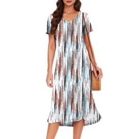 VOBCTY Women's Casual Short Sleeve Tshirt Dress Summer Side Split Loose V Neck Dresses(75B,Small)