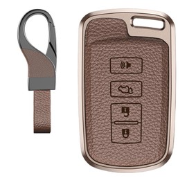 Durable Key Fob Cover with Keychain, Leather Sleeve and Metal Case Protector Compatible with 2012-2025 Toyota Sequoia Tacoma Camry Corolla Highlander 4Runner C-HR RAV4 Remote Key Holder Accessories
