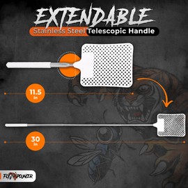 FlyPouncer Telescopic Fly Swatters - Extra Long 30 Inch Reach, Extendable, Heavy Duty Design to Get Rid of Flies, Perfect for Outdoor and Indoor Use, White, 5-Pack