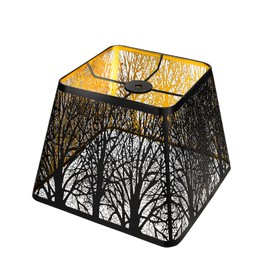 Medium Square Lamp Shades, ALUCSET Metal Lampshade with Pattern of Trees for Table Lamp and Floor Light, 7 x 10 x 7.5 Inch, Pattern of Trees (Black/Gold)