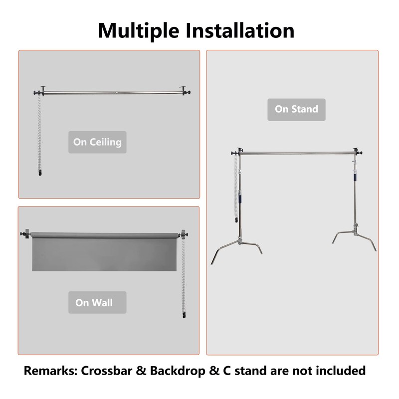 TENBEST Photography Backdrop Roller Support System,1 Roller with Metal Chain,