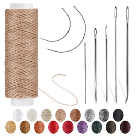 Ftyiwu Waxed Thread, Upholstery Needle and Thread 32 Yards with 7PCS Hand Sewing Needles for Home Upholstery Carpet Canvas Repair Leather Sewing (Khaki)