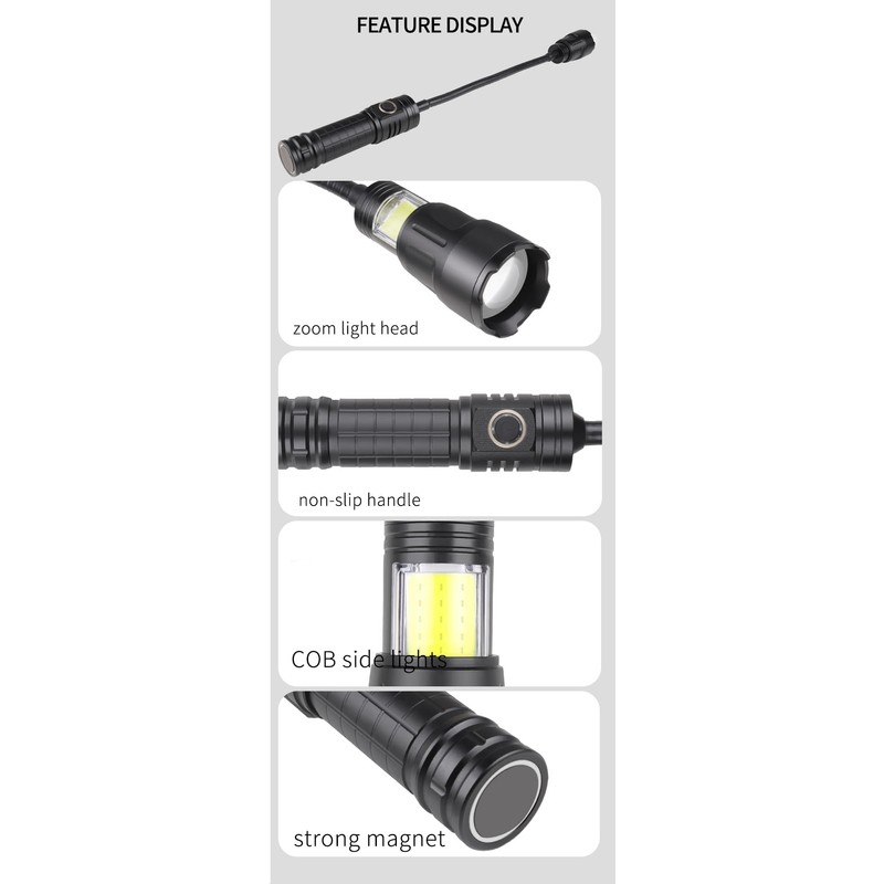 LED Rechargeable Work Light, 1000 lumens with Gooseneck, Flashlight with