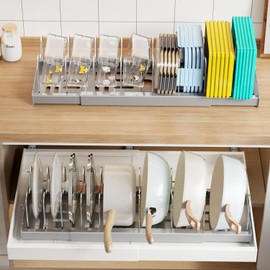 Organizador de Sartenes y Ollas Corredero Porta Sartenes de Cocina Acero Inoxidable, Expandible 32-57 cm, 2 Piezas