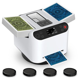 Automatic Card Shuffler and Dealer 2-in-1 for 1-12 Players with 2 Standard Cards | 360° Rotating Deal | Ultra Quiet Rechargeable Machine with 4 Remotes | Compatible with Poker, UNO & More (White)