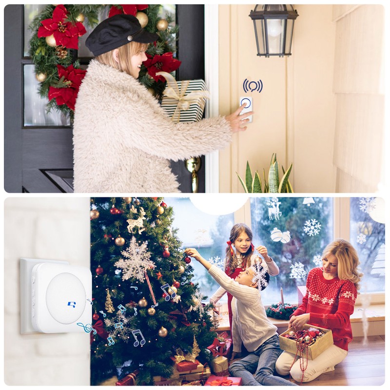 Wireless Doorbell with 1 Remote Button and 2 Plugin Receivers