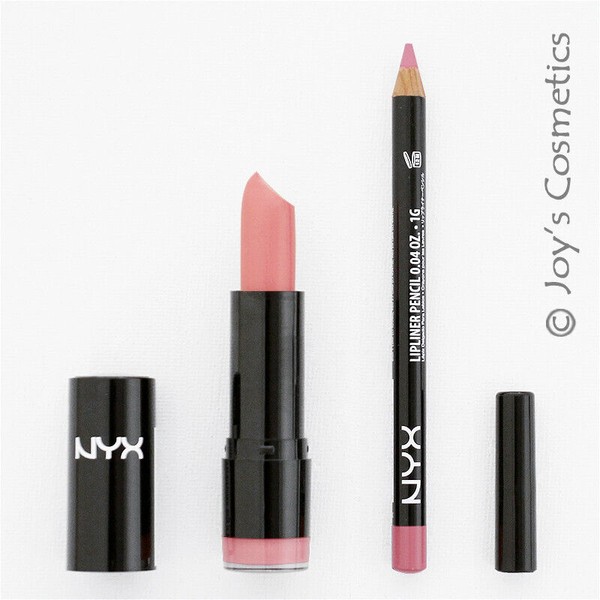 2 NYX Round Lipstick 595 Strawberry Milk + Slim Lip Liner 840 Rose Set *Joy's*