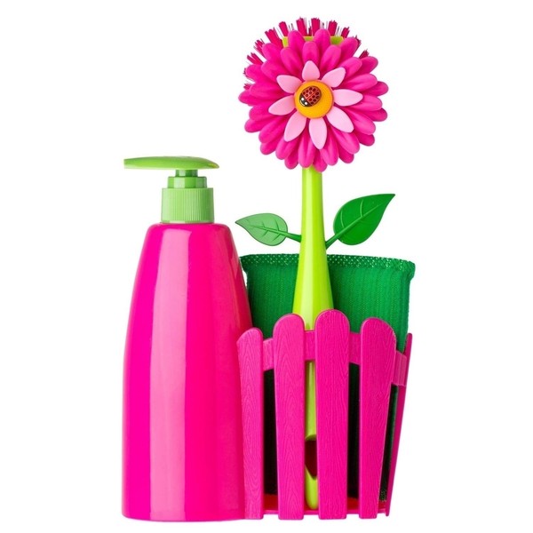 Vigar Flower Power Pink Sink Caddy Set with Soap Dispenser,