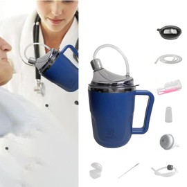 CRAZY ROSA Convalescent Feeding Cup with Straw for Bedridden Disabled Maternity Care Drinking - Nursing Bottle Stainless Steel Interior(13.5oz Capacity)- Replaceable Breathable Lid for Daily (Blue)