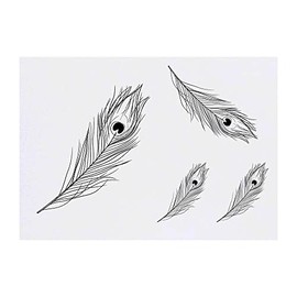 4 x 'Peacock Feather' Temporary Tattoos - Water Resistant, Skin-Safe, Non-Toxic Transfers, Mixed Sizes (TO00051259)