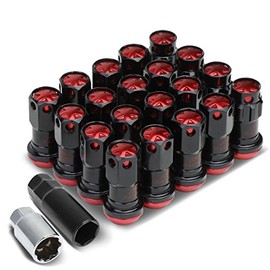 DNA MOTORING Tuercas de Rueda M12 x 1.25 Extremo Cerrado con Bloqueo y Llave 22 mm OD/45 mm, Rojo, LN-ZTL-9016-125-RD, 16 Piezas