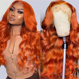 20 Inch Ginger Orange Lace Front Wigs Human Hair 13x4 Body Wave HD Lace Frontal Glueless Human Hair Pre Plucked Hairline Brazilian Colored Wig 180% Density