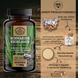 Black garlic capsules - 1500 mg per daily dose - IMPORTANT: 25:1 extract (= 18.750 mg black garlic per capsule) +15% polyphenols & S-allylcysteine I 180 pieces I fermented I from DE I Schee ENGUT®