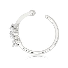 AVORA 14K White Gold Three-Stone Simulated Diamond CZ Nose Ring Hoop (20 Gauge) - 5/16"