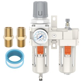 Air Pressure Regulator, Hoodutric 3/4" NPT Air Compressor Water Separatorr with Pressure Gauge (0-145psi) Poly Bowl Semi-Auto Drain Bracket