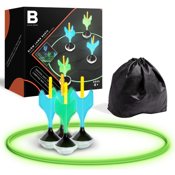 BLACK SERIES Glow in The Dark Soft Tip Lawn Darts Game Set, Outdoor Family Toy for Kids & Adults, Includes Portable Storage Bag for BBQ Backyard Beach Tailgate