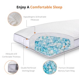 EGOHOME Shredded Memory Foam Pillows, Bed Pillows for Sleeping, King Size Pillow for Side Back Stomach Sleepers, Neck Support Pillow with Washable Removable Cover(32"x 20")