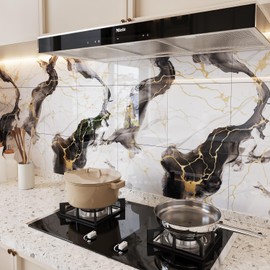 10pcs Peel and Stick Tile Shower Waterproof Marble Tiles Wall Panels, 11.8"x11.8" Self-Adhesive Backsplash Tile, PVC Wall Panels Shower Tiles for Home Bathroom, Kitchen, Living Room White (7)