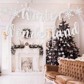 Winter Wonderland Banner, Glittery Snowflake Hanging Swirls, Christmas Decorations Winter Wonderland Garland for Winter New Year Baby Shower Winter Birthday Party Decorations