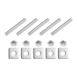 uxcell 3/8"-16 UNC Fully All Threaded Rod, 5 Pcs 304 Stainless Steel Long Threaded Screw 3" Length Right Hand Threads with Square Washers for Furniture Mounting Assembly Fastening