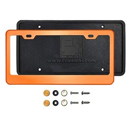 Silicone Back Guard License Plate Holder Solar Orange License Plate Frame T304 Stainless Steel + Metal Screw Caps