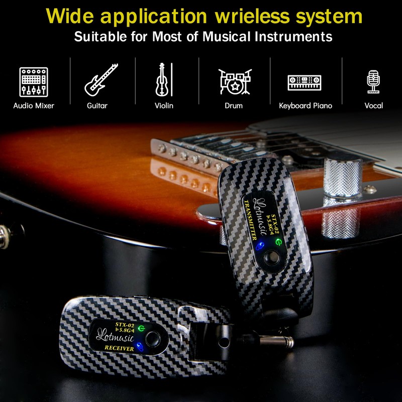 5.8GHZ Wireless Guitar System, Rechargeable Digital Wireless Guitar Transmitter Receiver
