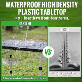 GARLLEN Camping Table with Waterproof High-Density Plastic Tabletop, 3 Adjustable Height Portable Folding Picnic Table, Aluminum Frame Outdoor Table for BBQ, Camping, Indoor Use, 22.8" L x 15.7" W