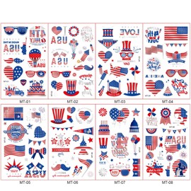 American-Flag 4th of July Temporary Tattoos for Kids 80 Individually Sheets Patriotic-Temporary-Tattoos for Kids Women Men Independence Day Party