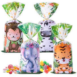 50 Geschenktüten aus Kunststoff, Tiere, Kindergeburtstagstüten, Süßigkeiten, Geschenktüten, Zellophanbeutel zum Verpacken von Geschenken, Kindergeburtstagen, Themenpartys und vielem mehr