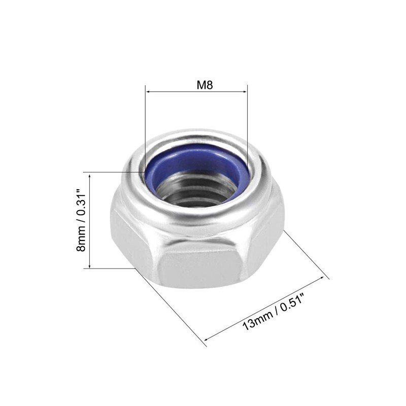 sourcing map Hex Lock Nuts - M8 x 1.25mm Stainless