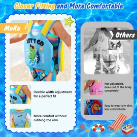 MoKo Swim Vest for Kids - Swim Floats Jacket for 2-3-4-5-6 Years (22-30-50-66LBS), Toddler Floaties Water Activity Equipment,Kids Pool Floats Vest with Adjustable Crotch Strap, Blue-Yellow Dinosaur