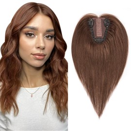 Hairro Human Hair Toppers Real Hair, Clips in 100% Human Hair Hairpieces for Women, 3.15"x3.94" Silk Base for Thinning Hair/Hair Loss/Covering Greyish Hair on Top, 10 Inch Espresso Brown