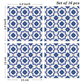 Poromoro Spanish Portuguese Azulejo Style Peel and Stick Backsplash Tile Stickers Set of 16 pcs (5.9, 53)