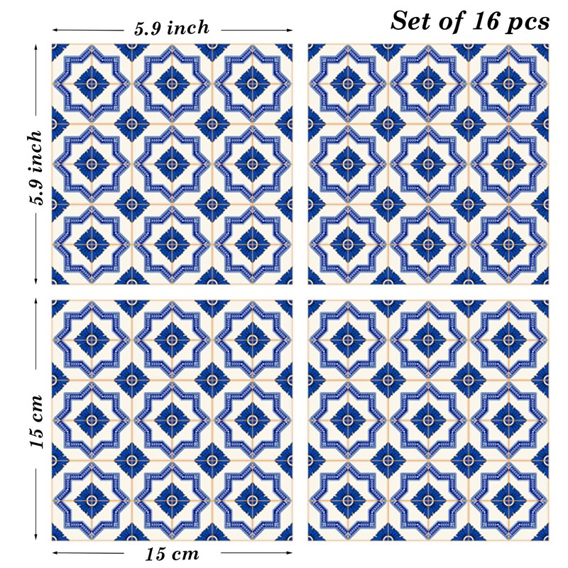 Poromoro Spanish Portuguese Azulejo Style Peel and Stick Backsplash Tile
