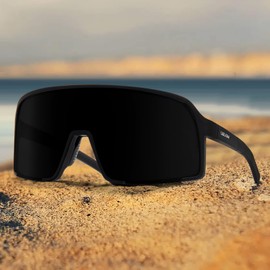 MAXJULI Polarized Sunglasses for Men Women, Windproof Outdoor Sports Cycling Running UV400 Protection Sun Glasses 8133 (Black Frame/Dark Black Lens)