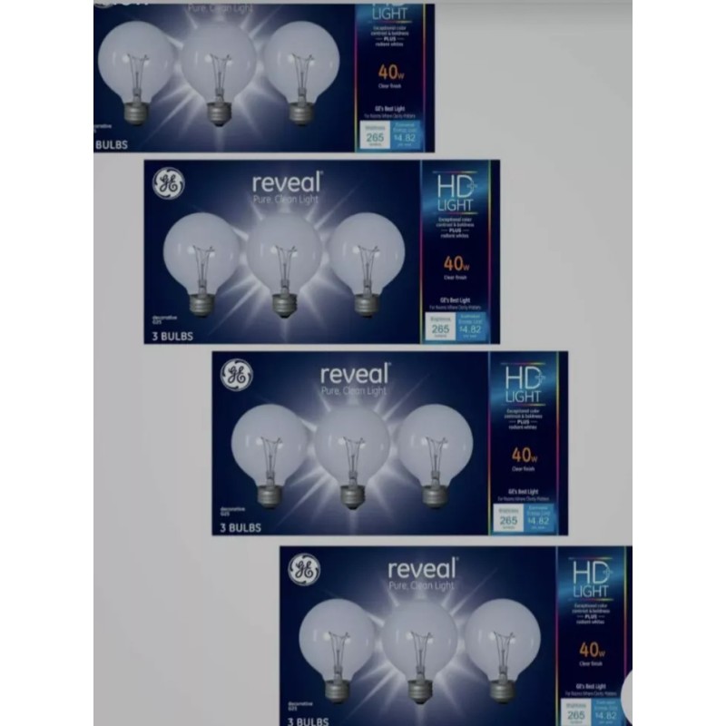 GE *** 12 BULBS***GE 11676 Reveal 40W G25 Globe Bulb