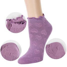 Benefeet Sox Cute Ankle Socks for Women Funny Frilly Socks for Girls Kawaii Lettuce Cotton Low Cut Socks Ruffle Socks, 5 Pack-embroidered Heart(yellow,black,pink,purple,green), One Size