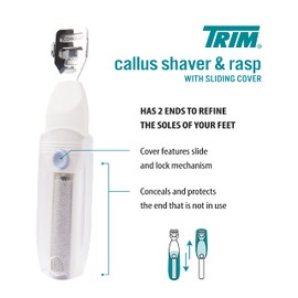 TRIM Foot Callus Shaver & Rasp with Sliding Cover – 2-in-1 Foot Care Tool – Features Slide & Lock Mechanism – Safely Conceals and Protects the End Not in Use – Keeps Your Feet Beautiful and Smooth