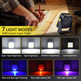 Masmejor Rechargeable Work Light,30W 1500LM Magnetic Led Work Light with 7 Modes 360°Portable Light Work for Emergency Outdoor Camping Garage