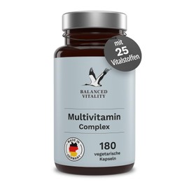Multivitamin Kapseln - enthält alle wertvollen Vitamine A-Z & Mineralstoffe - 180 vegetarische Kapseln für 3 Monate - ohne Zusatzstoffe - laborgeprüft - Made in Germany - Balanced Vitality