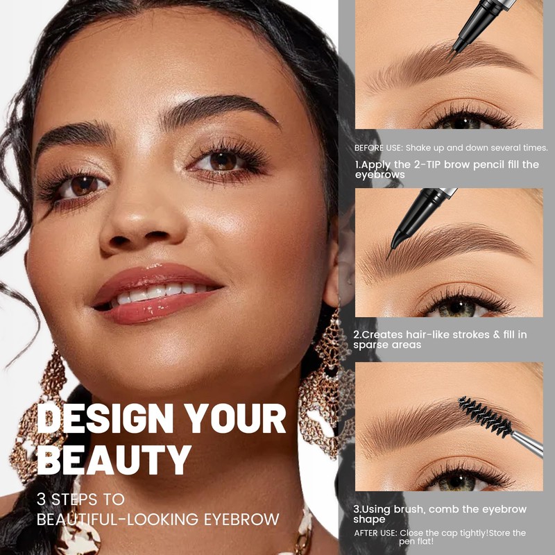 2-in-1 Dual Ended Microblading Eyebrow Pen & Eyebrow Brush, Waterproof