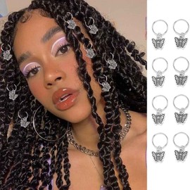 Woeoe Butterfly Dreadlock Accessories Silver Hair Rings Clip African Hair Jewelry for women braids (8PCS)