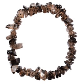 Zenergy Gems [1] CHARGED 7" Smokey Quartz Crystal Chip Bracelet Tumble Polished Stretchy + Selenite Heart Charging Crystal Included (BLOCK GEOPATHIC STRESS - ABSORB EMF - AIDS DETOX)