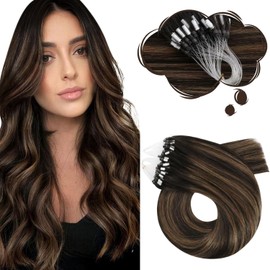Moresoo Micro Loop Hair Extensions for Women Ombre Darkest Brown to Medium Brown Micro Hair Extensions Long Soft 50g/50s 18 Inch